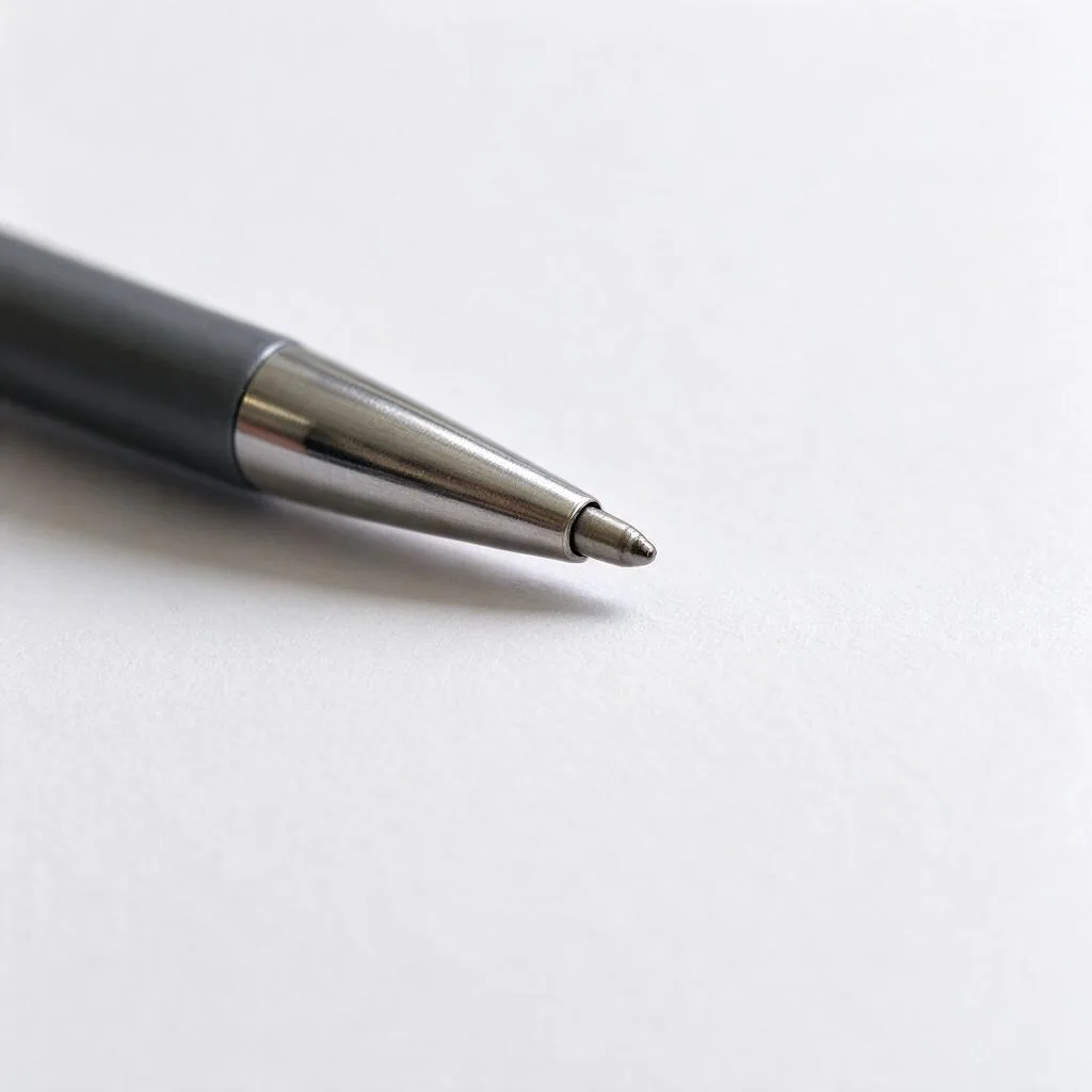 Illustration of a ball pen tip resting on blank paper